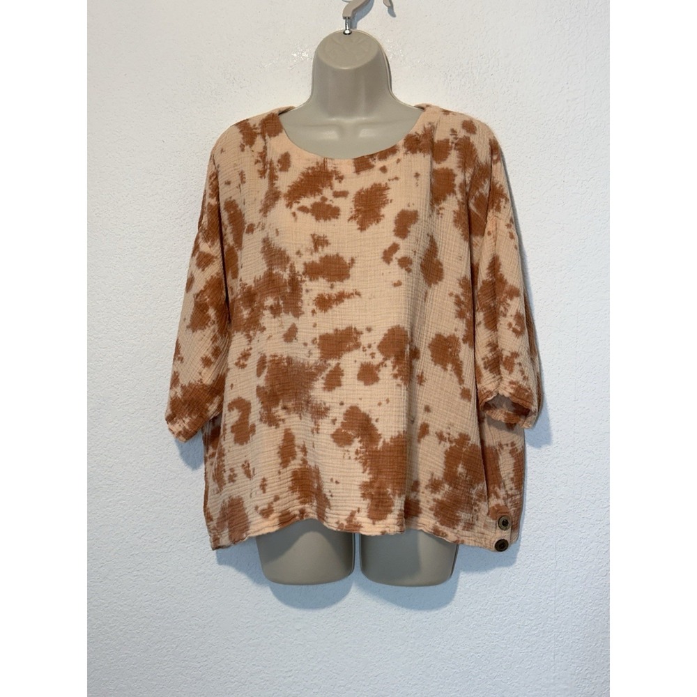 J Jill Pure Petite Large Gauze Cotton Top Tie Dye Boxy‎ Lagenlook Boho